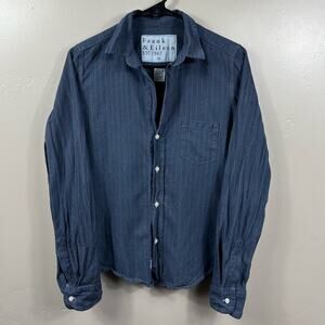 Frank & Eileen Women’s Barry Tailored Button Up Shirt Striped Navy Blue XS